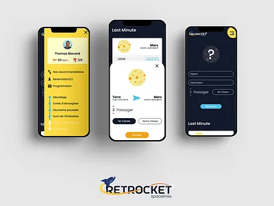 Retrocket Spacelines | Ui & UX Training astronomy branding company confort fuze galaxy graphic design logo rocket space speed tourism travel ui ux vehicle voyage