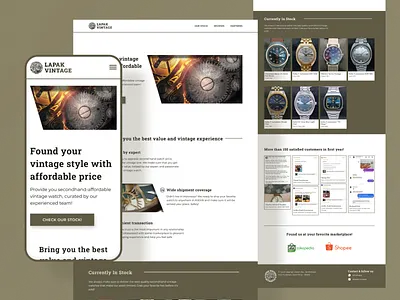 Lapak Vintage || Landing Page design figma landingpage original responsive secondhand store ui ux vintage watch webflow website