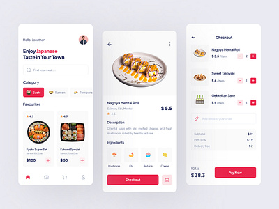 Japanese Food App 🍣 app design checkout clean delivery delivery app food app food detail food mobile app food order foodie japan japanese food mobile mobile app sushi ui ux