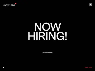 We're Hiring! Mative Labs Agency 3d agency available branding design designers digitaldesigners figma hire hiring illustration jobopportunity logo mativelabs portfolio ui uidesign uiux ux webdesign