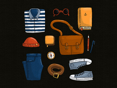 Pack it - set 1 details essentials icons illustrator nautical packing persona style traveling user wardrobe