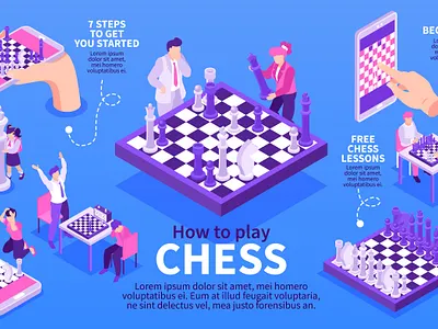 Chess 3D infographics chess illustration isometric online players vector