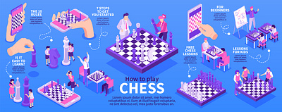 Chess 3D infographics chess illustration isometric online players vector