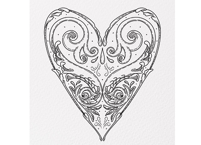 Dolphin heart amour arabesque black and white coeur curve dolphin heart illustration lines love