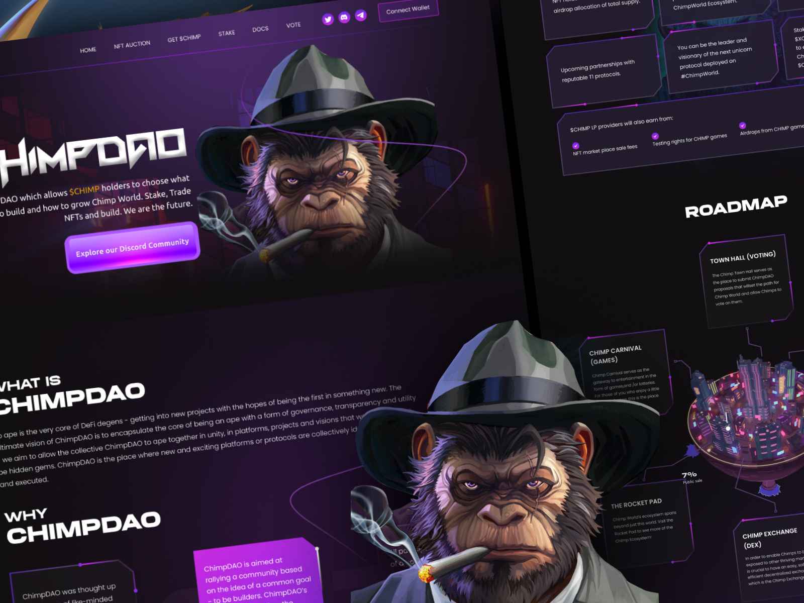 CHIMPDAO - NFT WEBSITE DESIGN - WEB 3.0 - LANDING PAGE DESIGN. blockchain crypto design digital nft landing page metaverse mockup nft nft website design nftart ui ui design ui ux web 3 website design website layout website mockup
