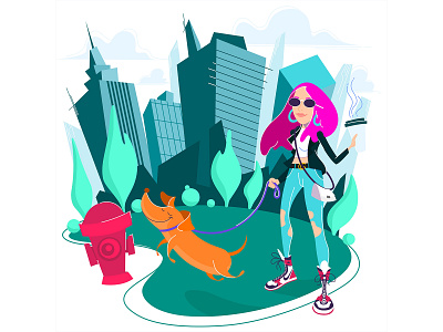 Dog Walk graphic design illustration vector