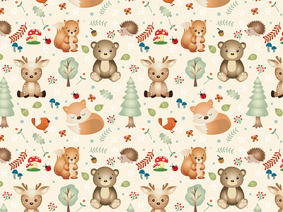 Woodland fantacy! design fabric design graphic design illustration seamless pattern vector wallpaper design