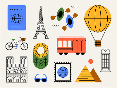 Travel Illustrations adventure branding color culture design holiday icons illustration landmarks logo paris passport pyramid sam francisco travel ui vector world