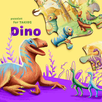 Dino puzzle art book branding bright character character design children cute design digital illustration dino dinosaur illustration kids packaging plant product puzzle summer