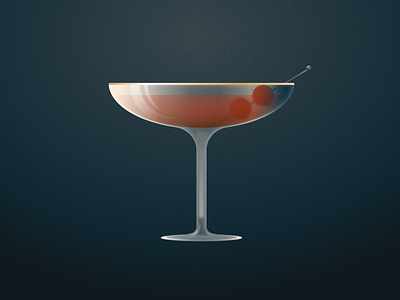 Manhattan alcohol cherries cocktail drink glass illos illustration manhattan reflection vintage
