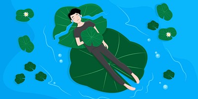 Boy in water lilies illustration vector