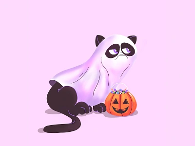 Ghost Cat candy cat character costume cute doodle fall ghost halloween illustration ipad pastel procreate pumpkin spooky trick or treat