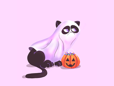 Ghost Cat candy cat character costume cute doodle fall ghost halloween illustration ipad pastel procreate pumpkin spooky trick or treat