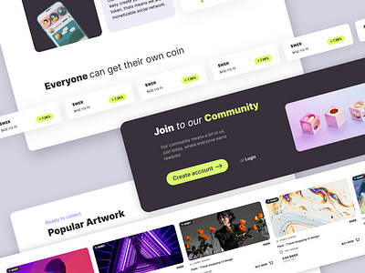 NFT Landing page: UI Elements artworks bitcoin blocks coins create account design elements figma future futuristic gallery landing minimalism money nft ui violet