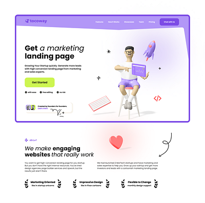 Tocoway (hero section) 3d design illustration landing logo ui web webdesign webflow