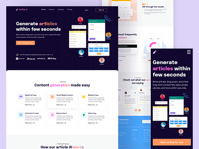 AI Content Writing Tools Landing Page agency ai content article artificial intelligence blog blog content content writing copywriting creative dashboard figma landing page social media content trending ui web ui webdesign website design website landing page writing tools