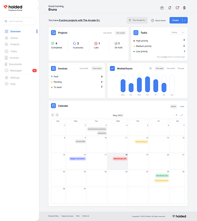 Holded Freelance Portal assets clean design dashboard freelance portal interaction product design project management ui design ux design widgets