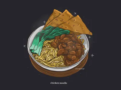Indonesian Chicken Noodle art bookcover bookcoverdesign design flat food food art ghibli food illustration indonesian indonesian food mie ayam noodle vector