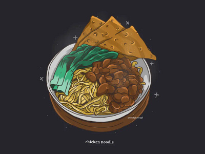 Indonesian Chicken Noodle art bookcover bookcoverdesign design flat food food art ghibli food illustration indonesian indonesian food mie ayam noodle vector