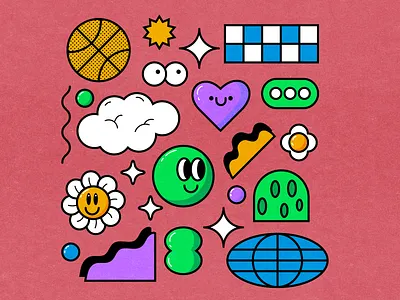 Basketball and stuff basketball blue color fun green happy illustration orange pink vector