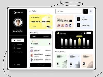 Finance Dashboard banking dashboard finance fintech interface investment payment profile sidebar stats wallet web
