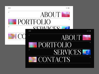 Website Menu in Light and Dark Mode consept design interface menu minimal typography ui uitrends2021 ux web web design website