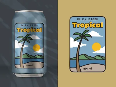 Tropical Summer Label On Beer Can badge beach beer beer label branding coconut design illustration label palm palm tree retro summer summer illustration tree tropical vintage badge