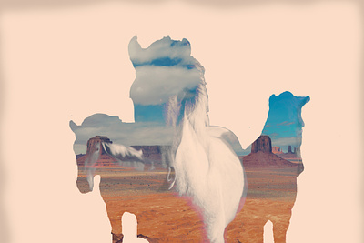 Three Horses of Monument Valley - Double Exposure Portrait desert design double exposure graphic design horse monument photoshop picture western