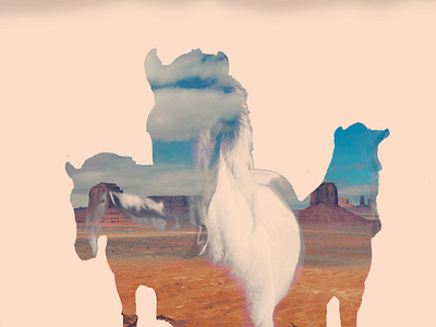 Three Horses of Monument Valley - Double Exposure Portrait desert design double exposure graphic design horse monument photoshop picture western