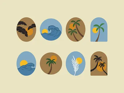 Abstract Summer Scene Emblem / Stickers badge beach branding design emblem hipster illustration label logo palm retro retro summer shilouette sticker summer surf tropical vintage vintage badge