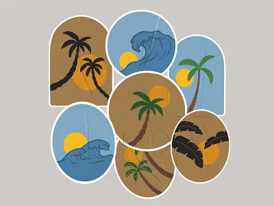 Summer Scene Emblem / Stickers Applied badge design emblem hipster illustration logo retro retro summer silhouette sticker summer summer graphics surf vector vintage vintage badge