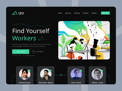 Find workers - Web Design clean clean ui dark page dark web find workers job job search job seeker landing page search seeker ui ux web web design web site work