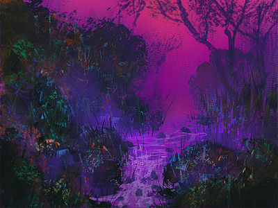 River fantasy forest illustration landscape mystic night painting river texture