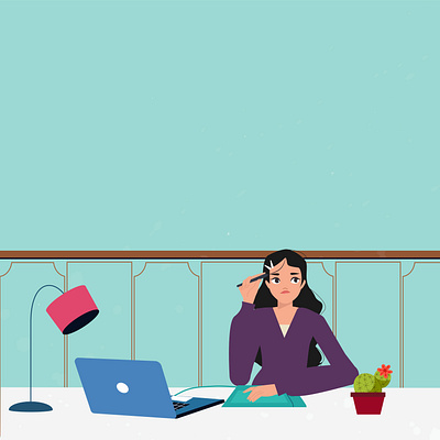 Girl thinking animation gi girl room girl thinking graphic tablet illustration laptop long hair motion graphic