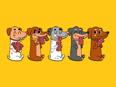 Bacon guys animal art breakfast cartoon character comic cute dachshunt funny happy illustration kawaii mascot pet poster puppy smile snack