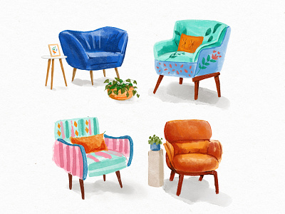 Loveseats chairs colorful drawing furniture illustration loveseats procreate procreate app procreate art vintage