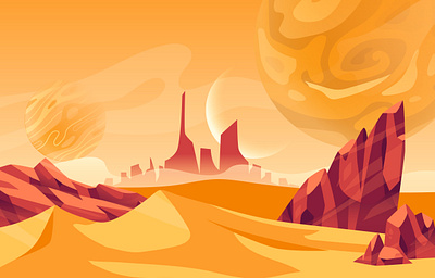 Desert of The Planet adventure background cartoon desert design environment fantasy flat graphic design illustration landscape planet sand space ui vector website