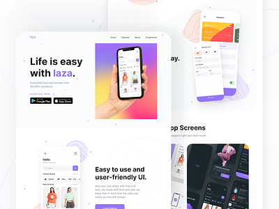 Landing page . LAZA Ecommerce APP 2d adobe illustrator animation branding design illustraion illustration landing page logo mobile app product design ui