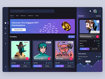 NFT Marketplace Website UI Design | Rish Designs best nft ui design dailyui dark dashboard ui dark mode ui nft dark ui dashboard ui design figma gaming ui india best ui designer metaverse ui neubrutalism new ui trends nft nft app dashboard nft app ui rish designs ui ui design ux web3 ui design