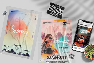 Mini Bundle | 5 Summer Gradient Flyers (PSD) flyer flyer design gradient gradient flyer poster psd psd flyer summer flyer