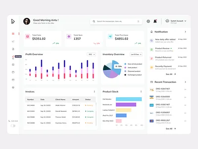 Inventory Management Overview accounts admin banking dashboard best card design crm dashboard erp finance hrm inventory merchaint payment popular profile typography ui design ux design web design
