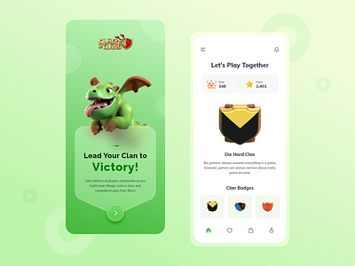 Clash of Clans Gaming App UI app design glassmorphism inspiration minimal mobile ui ux website