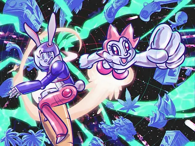 Wormhole Madness 90s anime anime astroboy illustration lighting manga retro retro illustration space space rabbit space suit wormhole