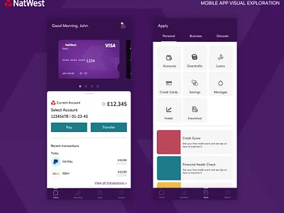 Natwest Mobile Banking App Exploration app banking branding challenge conceptual design finance flat logo minimal natwest redesign ui ux