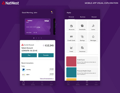 Natwest Mobile Banking App Exploration app banking branding challenge conceptual design finance flat logo minimal natwest redesign ui ux