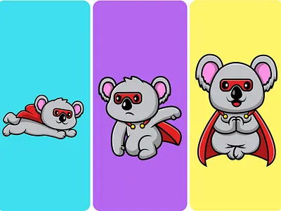 Cute Koala Super Hero animal australia cartoon design flat flying hero illustration justice koala landing logo marsupial mascot patriot scandanavian strength strong super vector