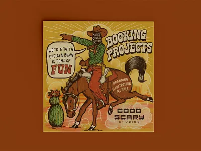 Booking Projects Flyer branding cowboy desert design hand lettered hand lettering horse illustration procreate retro saddle