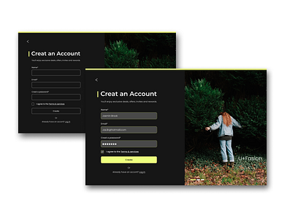 DAILY UI #001 | Sign Up account concept create account daily ui dailyui dark design fashion graphic design nature neon sign up simple trees ui ux visual design web yellow