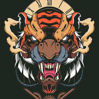 Steampunk tiger branding graphic design illustration vector