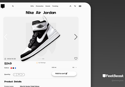 FeetBeast Product Page - An online shoes store 3d check out page designer online product page register shoes shopping ui website